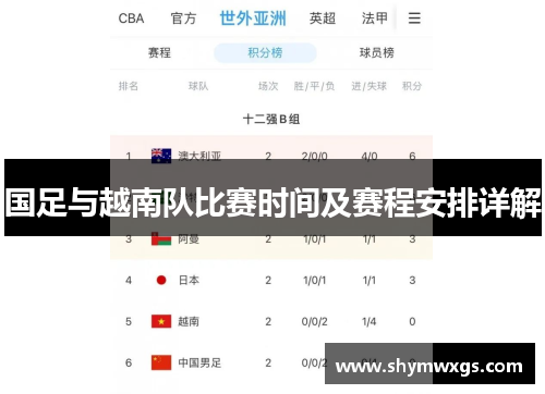 国足与越南队比赛时间及赛程安排详解